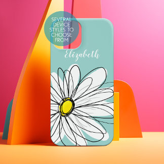 Trendy Daisy Floral Illustration - aquamarin gelb iPhone 14 Plus Hülle