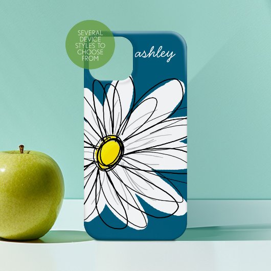 Trendy Daisy Floral Illustration - blau und gelb Case-Mate iPhone Hülle
