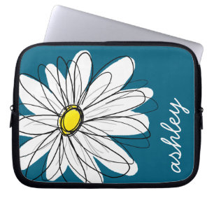 Trendy Daisy Floral Illustration - blau und gelb Laptopschutzhülle