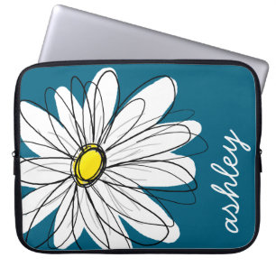 Trendy Daisy Floral Illustration - blau und gelb Laptopschutzhülle