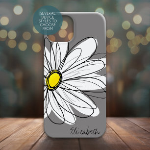 Trendy Daisy Floral Illustration - grau und gelb iPhone 15 Hülle