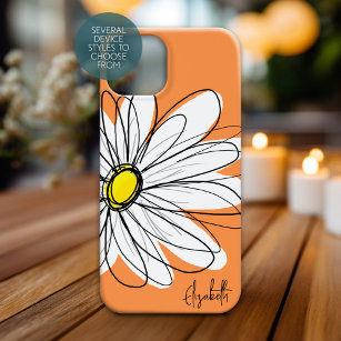 Trendy Daisy Floral Illustration Individuelle Name iPhone 15 Hülle