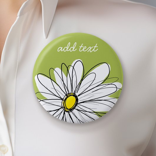 Trendy Daisy Floral Illustration - Limon und gelb Button