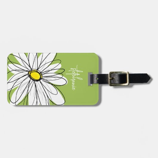 Trendy Daisy Floral Illustration - Limon und gelb Gepäckanhänger (Vorderseite horizontal)