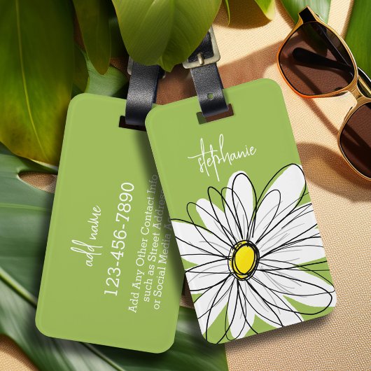 Trendy Daisy Floral Illustration - Limon und gelb Gepäckanhänger