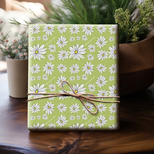 Trendy Daisy Floral Illustration - Limon und gelb Geschenkpapier