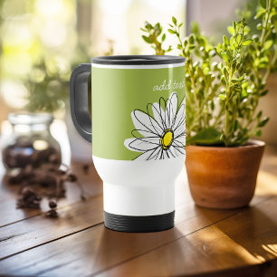 Trendy Daisy Floral Illustration - Limon und gelb Reisebecher