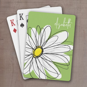 Trendy Daisy Floral Illustration - Limon und gelb Spielkarten
