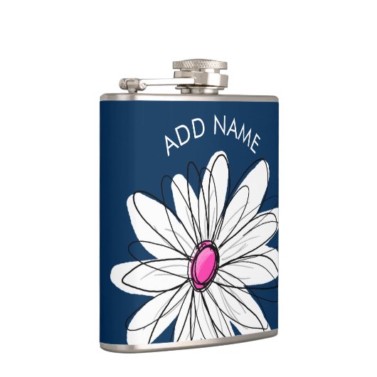 Trendy Daisy Floral Illustration - Marine und Rosa Flachmann (Rechts)