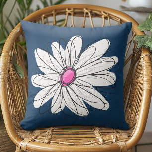 Trendy Daisy Floral Illustration - Marine und Rosa Kissen