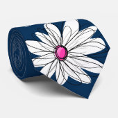 Trendy Daisy Floral Illustration - Marine und Rosa Krawatte (Gerollt)