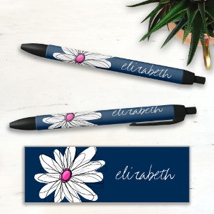 Trendy Daisy Floral Illustration - Marine und Rosa Kugelschreiber