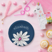 Trendy Daisy Floral Illustration - Marine und Rosa Pappteller (Party)
