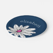Trendy Daisy Floral Illustration - Marine und Rosa Pappteller (Schrägansicht)