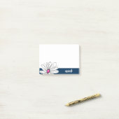 Trendy Daisy Floral Illustration - Marine und Rosa Post-it Klebezettel (Auf Schreibtisch)