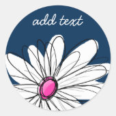 Trendy Daisy Floral Illustration - Marine und Rosa Runder Aufkleber (Vorderseite)
