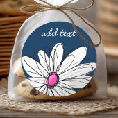 Trendy Daisy Floral Illustration - Marine und Rosa Runder Aufkleber
