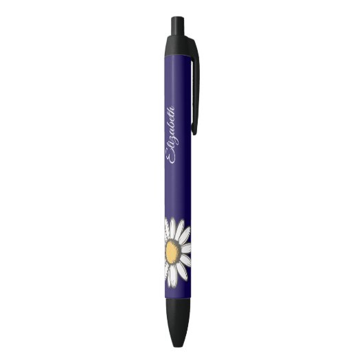 Trendy Daisy Floral Illustration Navy Pen Kugelschreiber (Unterseite (Vertikal))