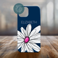 Trendy Daisy Floral Illustration - navy pink