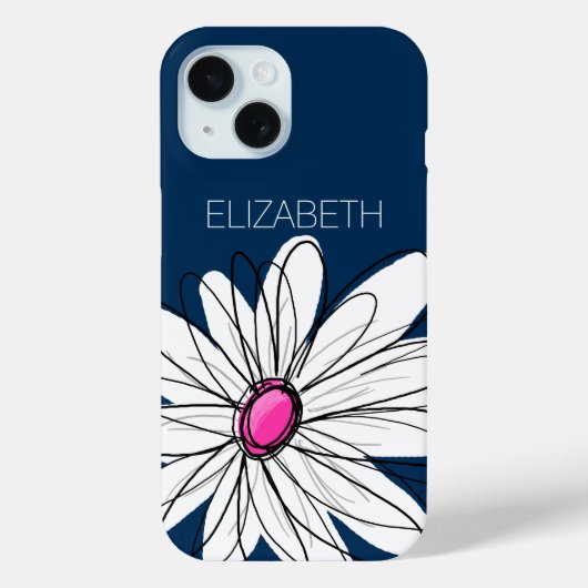Trendy Daisy Floral Illustration - navy pink Case-Mate iPhone Hülle (Rückseite)