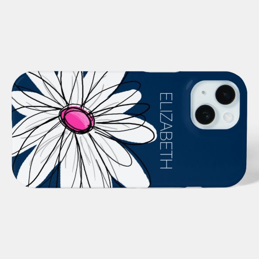Trendy Daisy Floral Illustration - navy pink Case-Mate iPhone Hülle (Rückseite (Horizontal))