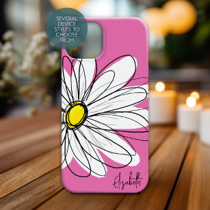 Trendy Daisy Floral Illustration - rosa gelb iPhone 15 Hülle
