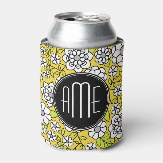 Trendy Daisy Floral Illustration - schwarz & gelb Dosenkühler (Kanne Vorderseite)