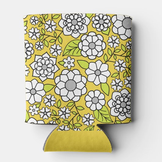 Trendy Daisy Floral Illustration - schwarz & gelb Dosenkühler (Rückseite)
