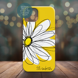 Trendy Daisy Floral Illustration - schwarz und gel iPhone XS Hülle