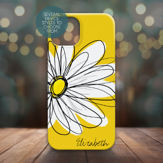 Trendy Daisy Floral Illustration - schwarz und gel Case-Mate iPhone Hülle