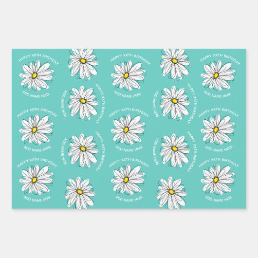 Trendy Daisy Happy Birthday Farbige Blume Geschenkpapier Set (Vorderseite 2)