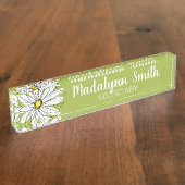 Trendy Daisy - lime and yellow - name and title Namensplakette (Seite)