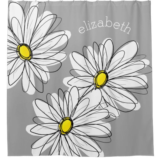 Trendy Daisy mit grau und gelb Duschvorhang (Vorderseite)