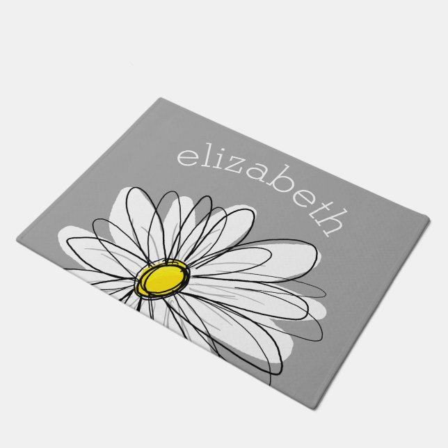 Trendy Daisy mit grau und gelb Fußmatte (Schrägansicht)