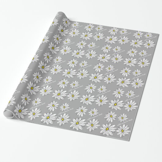 Trendy Daisy mit grau und gelb Geschenkpapier (Ungerollt)