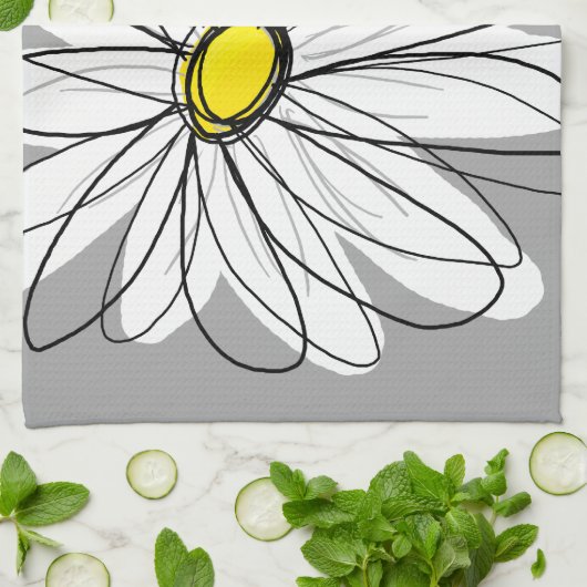 Trendy Daisy mit grau und gelb Geschirrtuch (Gefaltet)