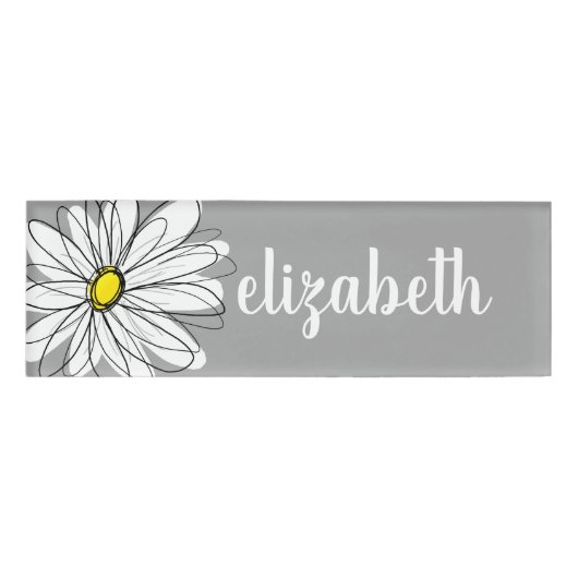 Trendy Daisy mit grau und gelb Namenschild (Vorderseite)