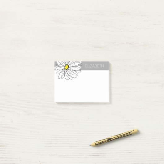 Trendy Daisy mit grau und gelb Post-it Klebezettel (Auf Schreibtisch)