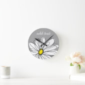 Trendy Daisy mit grau und gelb Runde Wanduhr (Zuhause)