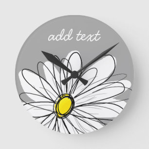 Trendy Daisy mit grau und gelb Runde Wanduhr