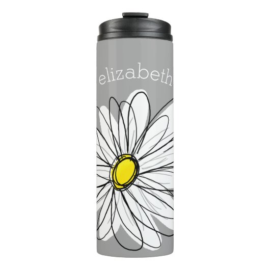 Trendy Daisy mit grau und gelb Thermosbecher (Vorderseite)