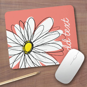Trendy Daisy mit Korallen und Gelb Mousepad