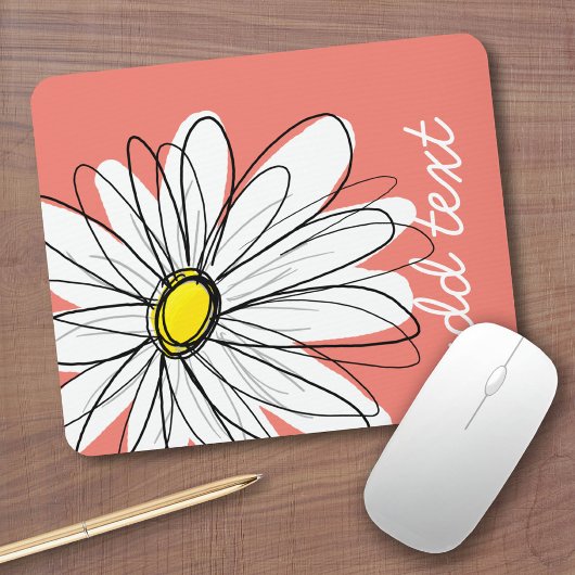 Trendy Daisy mit Korallen und Gelb Mousepad