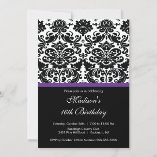 Trendy Damask 16 . Geburtstag Einladung zum Geburt
