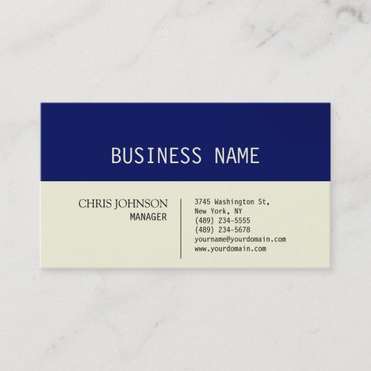 Trendy Dark Blue Beige Charm Manager Business Card Visitenkarte (Vorderseite)