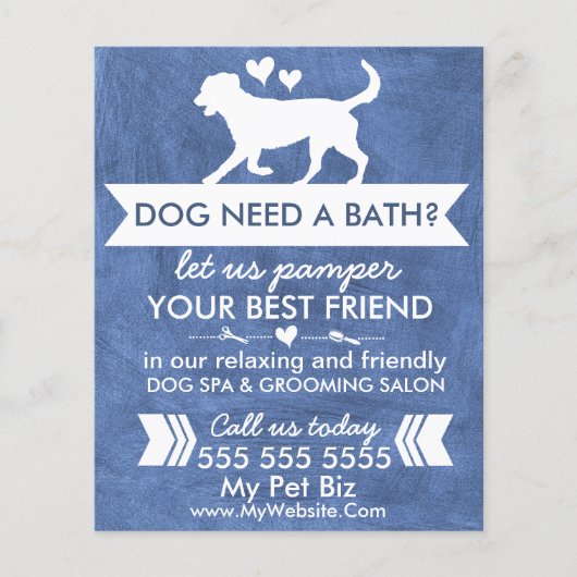Trendy Dark Blue Dog Grooming Flyer personalizable (Vorne)