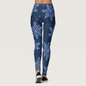 Trendy Dark Blue Night Winter Snowflake Pattern Leggings (Rückseite)