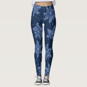 Trendy Dark Blue Night Winter Snowflake Pattern Leggings (Vorderseite)