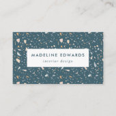 Trendy Dark Blue & Peach Terrazzo Visitenkarte (Vorderseite)