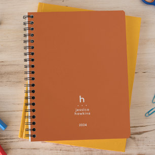 Trendy Dark Orange Modern Monogram Weekly Planer